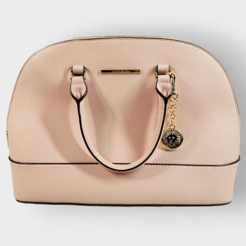 Anne Klein Dome Satchel Handbag Purse Top Handle Shoulder Bag Pink Footed Stud